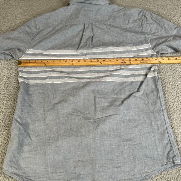 Vans Off The Wall Mens XL Blue White Striped Button Up Short Sleeve Surf Skate - Picture 8 of 10